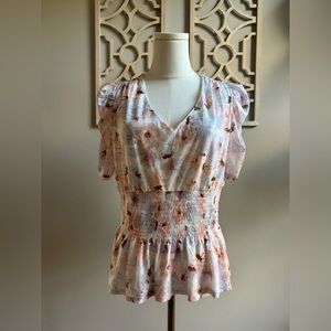 Ember Chic Floral V-Neck Blouse with Smocked Waist